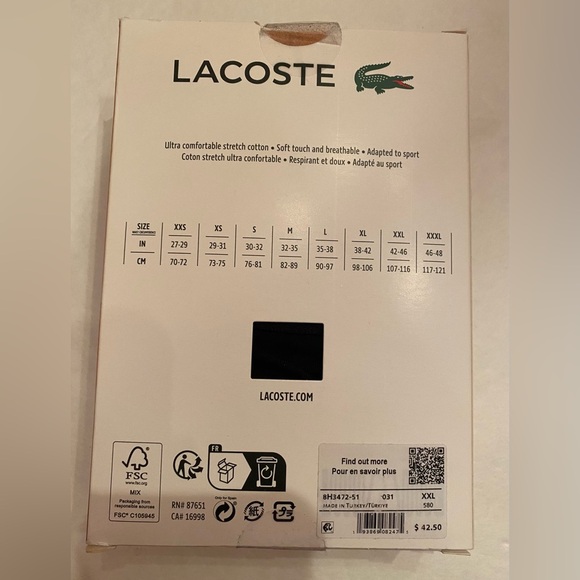 Lacoste 3 Pack Men’s Briefs Casual Cotton Stretch Black Size XXL 42-46 - Picture 2 of 5
